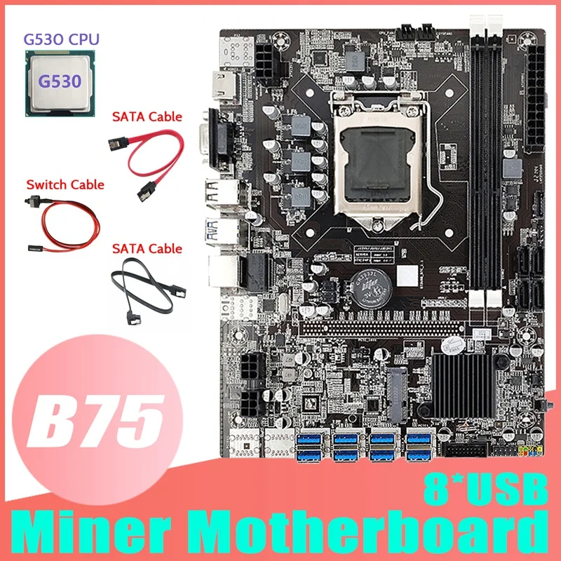 

B75 ETH Mining Motherboard 8XPCIE To USB+G530 CPU+2XSATA Cable+Switch Cable LGA1155 MSATA DDR3 B75 USB Miner Motherboard