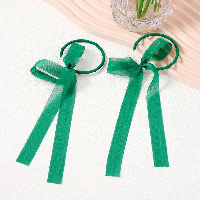 Винтажные шифоновые серьги-кольца с бантом для женщин и девушек модные длинные