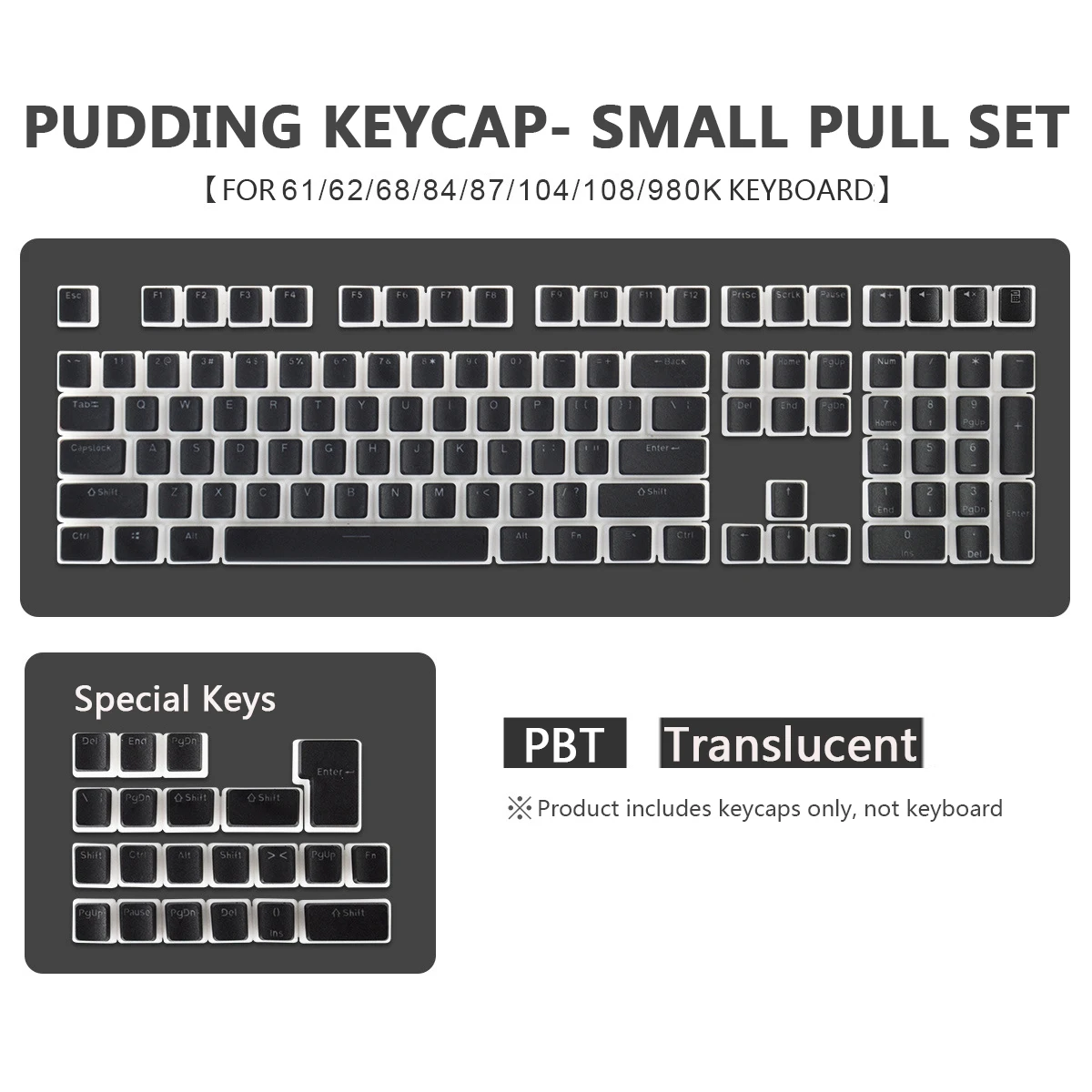 

129Key General Pudding PBT Keycaps Two-color Injection OEM Translucent Keycap for 61/62/68/84/87/104/108/980k Mechanical Keyboar