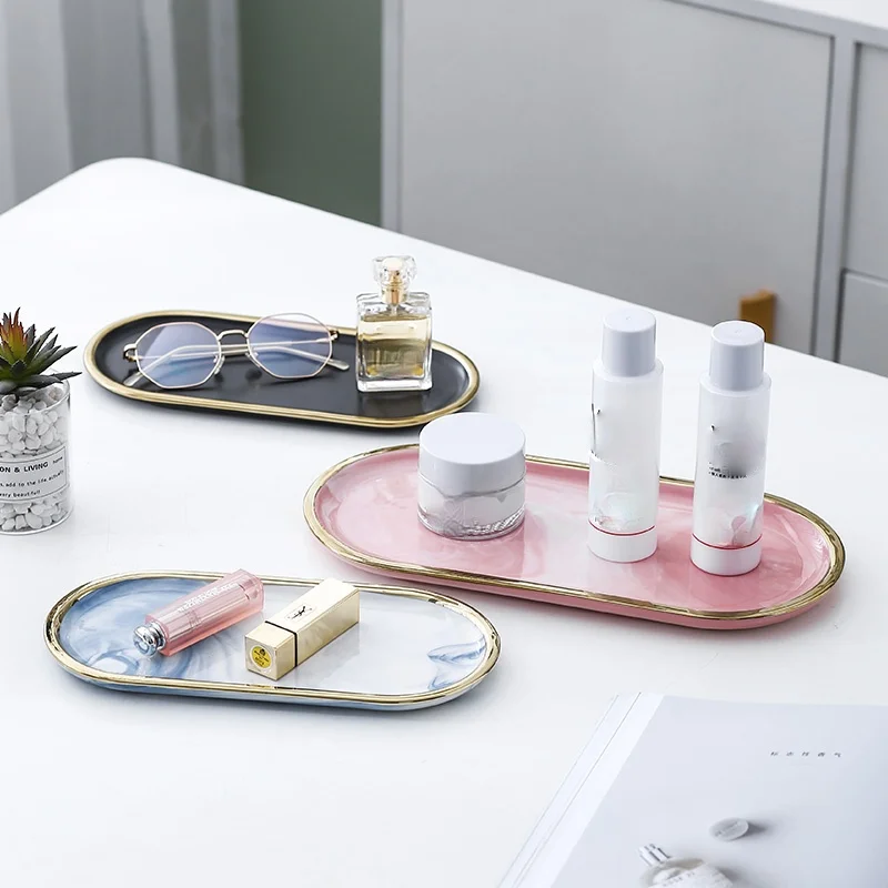 Скандинавский мраморный керамический поднос для ювелирных изделий овальный