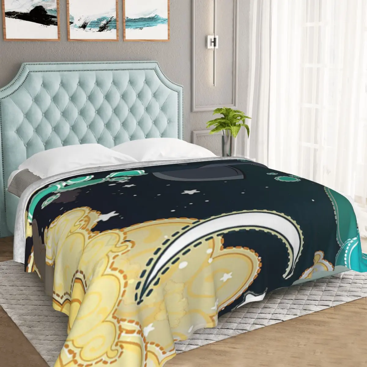 Одеяло с бирюзовым желтым или слоновой кости 80x60 дюймов | Дом и сад