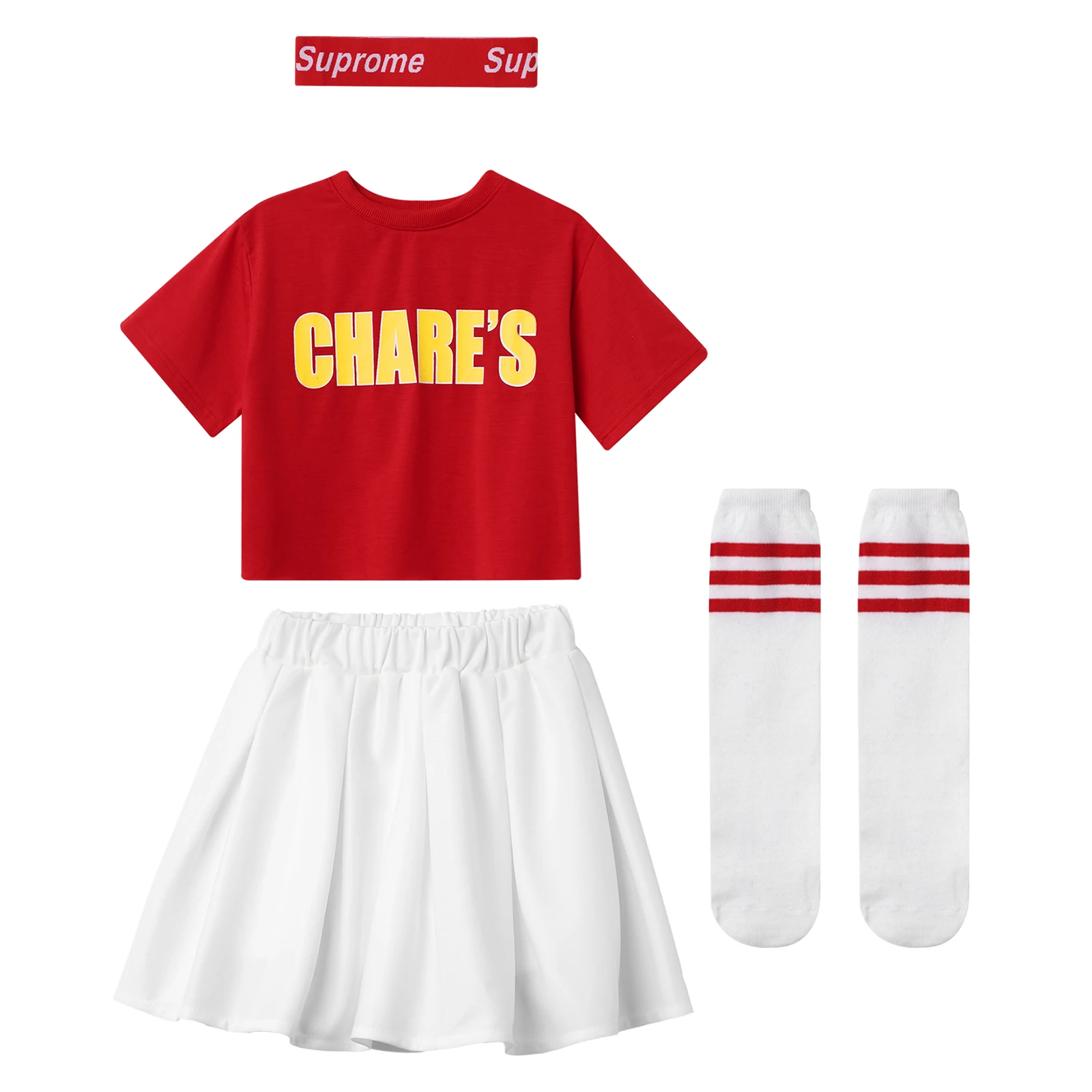 

4 шт., футболка с надписью, плиссированная юбка, чулки и повязка на голову