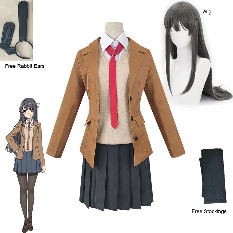 

Sakurajima Mai Cosplay Costume Wig Seishun Buta Yarou Series Women School Uniforms Halloween High School Girls Party Suits
