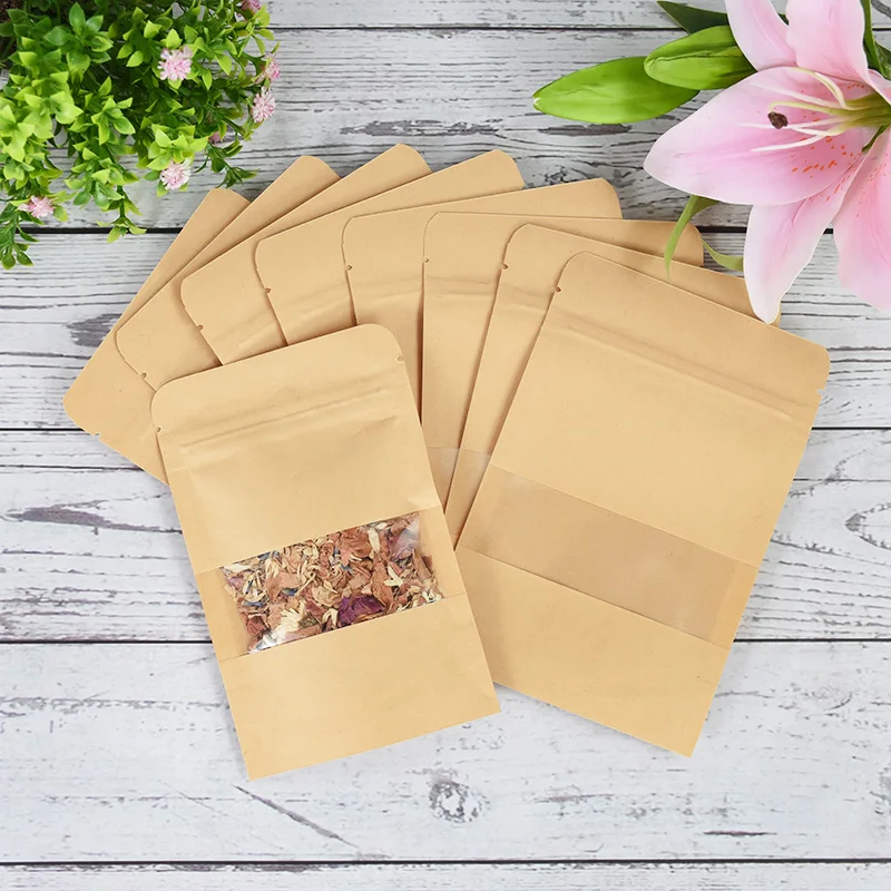10pcs Flat Bottom Kraft Paper Window Sealing Pocket Heat Sea