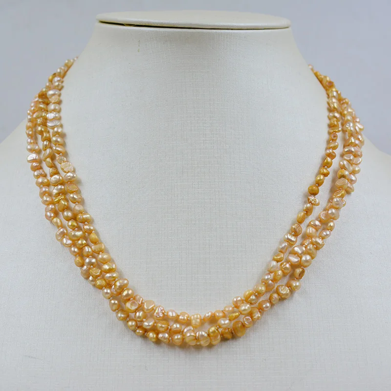 3-жильное ожерелье из натурального барочного жемчуга ААА 3 мм. Изысканные Женские