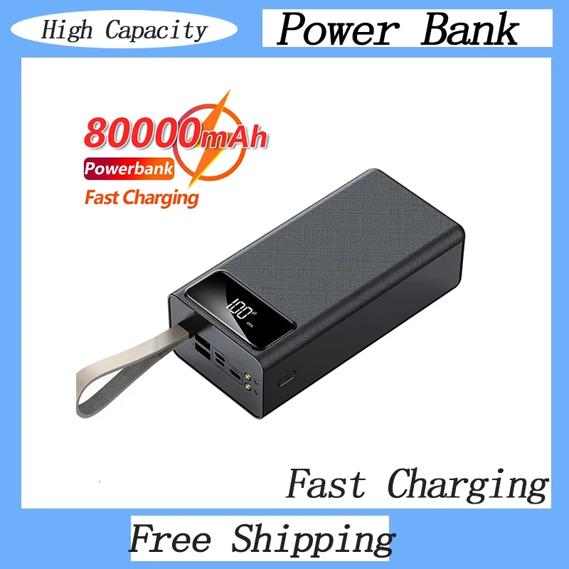 

80000mAh Quick Charging Power Bank with Digital Display LED Light Portable Power Bank External Battery Fast Charger for Phone