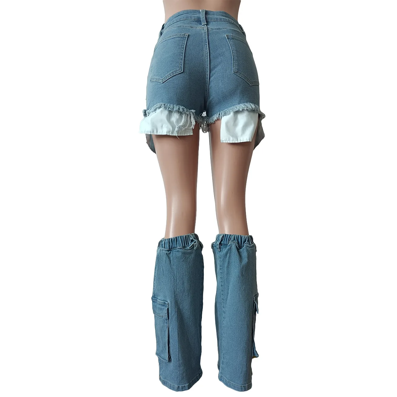2023 Summer Denim Shorts and Leg Socks Y2K 2 Piece Set Sexy Outfit Women Denim Jean Shorts Pockets Pants Streetwear Suits