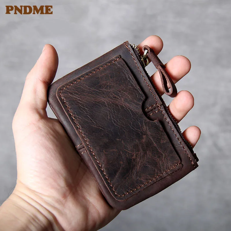 Vintage natural organizer genuine leather small coin purse simple luxury crazy horse cowhide men's women's card holder wallet