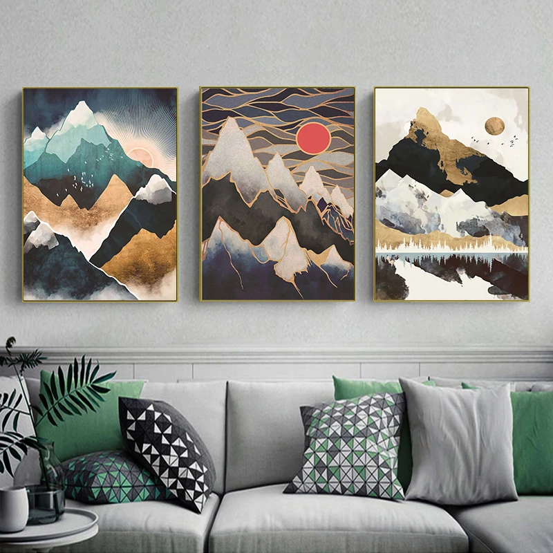 

Modern Abstract Landscape Canvas Paintings Nordic Mountain Sunrise Posters and Prints Wall Art Pictures for Home Decoration