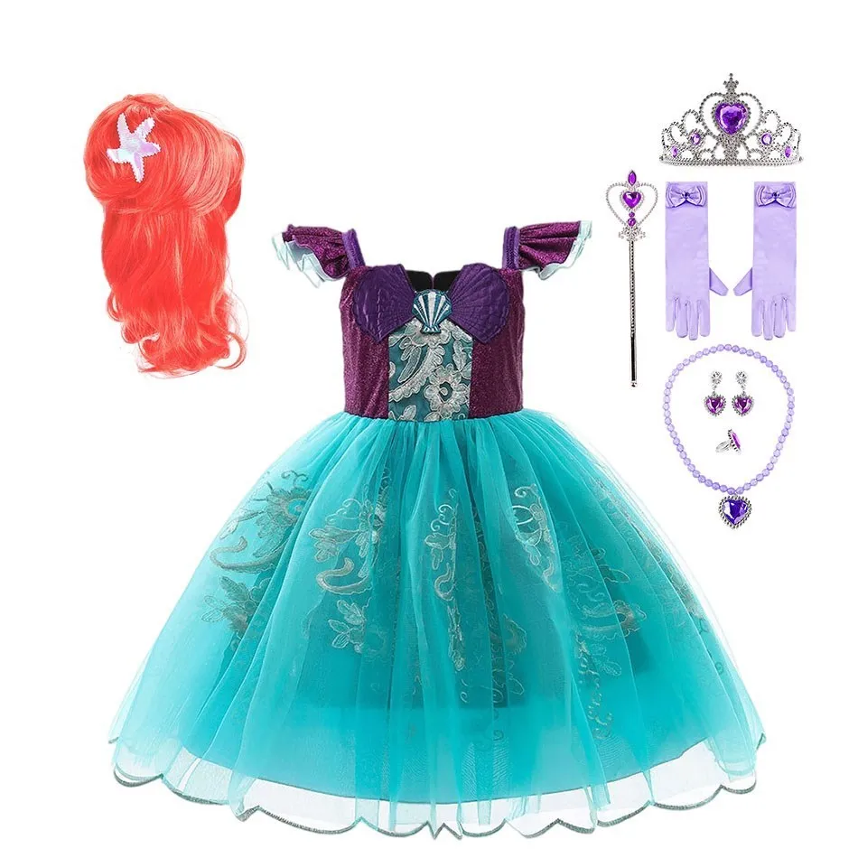 

Детское платье-Русалка Ариэль, с вышивкой океана