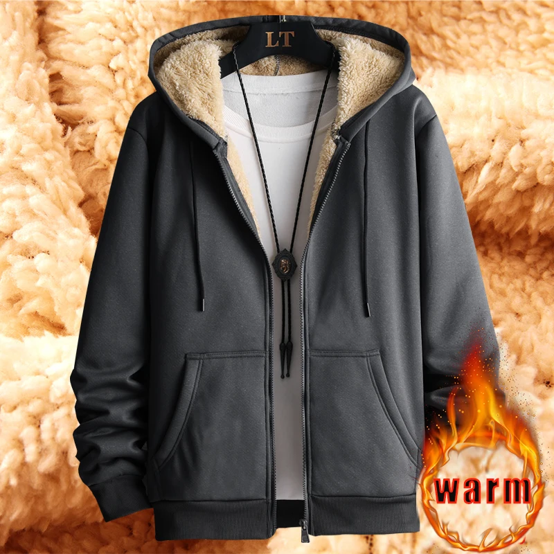 

Winter Mens Hooded Jacket Warm Thick Coat Windbreak Male Fleece Tracksuit Zipper Outerwear Brand Clothing Sportswear Coats 5XL
