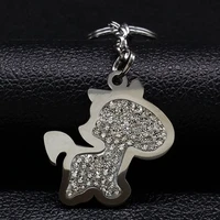 fashion crystal stainless steel keychains for women silver color unicorn key chain jewelry gift chaveiro k7727s08
