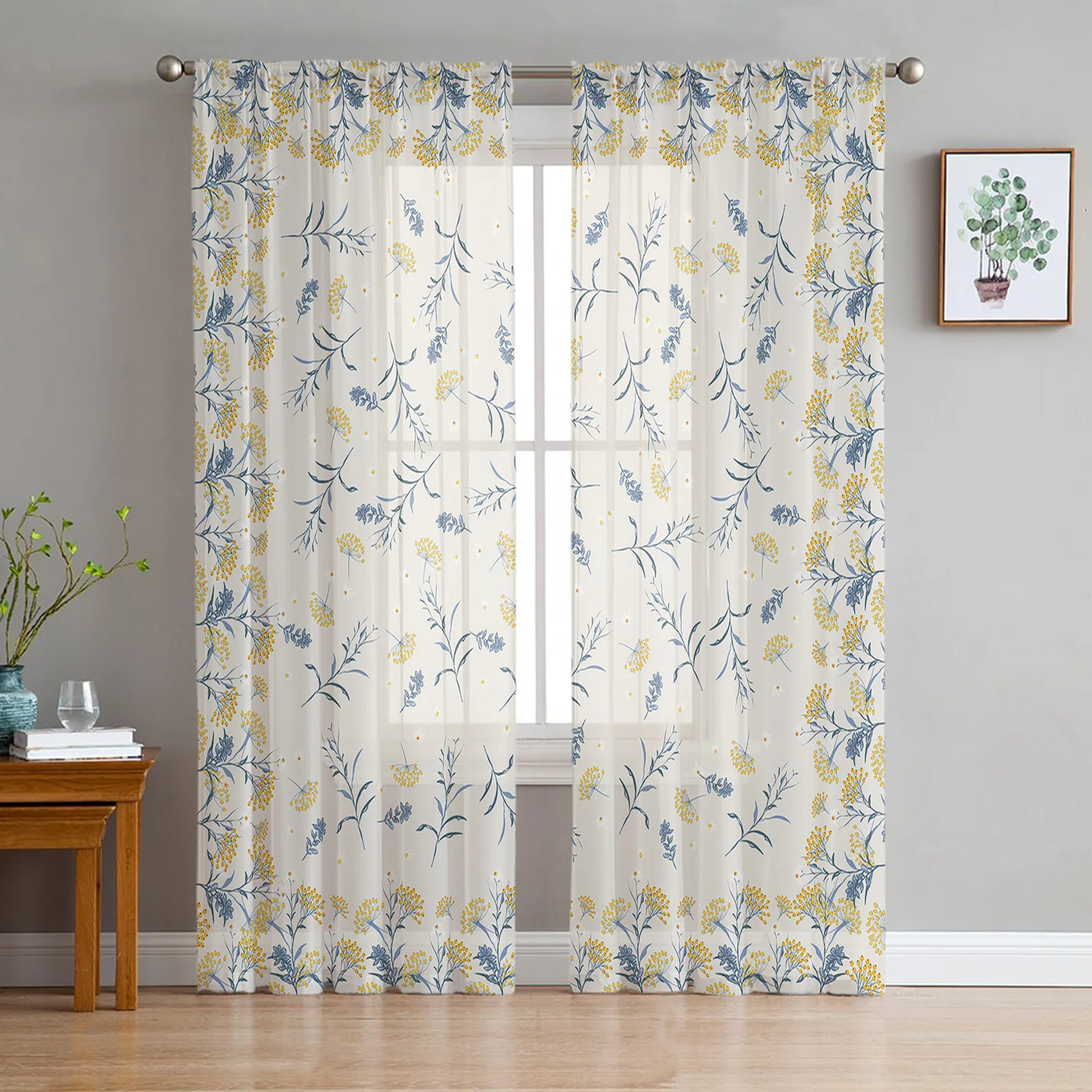 

Spring Flower Plant Texture Sheer Curtains for Living Room Voile Curtain Bedroom Bathroom Tulle Curtains Window Drapes