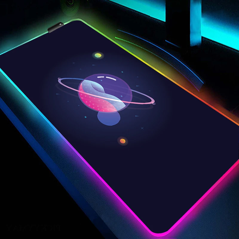 

Laptop Non-Slip Mouse Pad RGB Space Planetoid Large Gaming Mousepad Gamer HD Print Computer Mouse Mat LED Rubber Game Desk Mat
