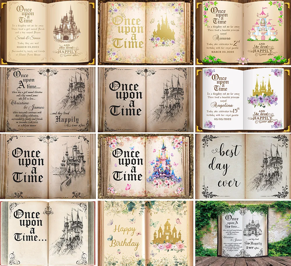 

Photography Background Fairy Tale Books Once Upon A Time Castle Wedding Girl Birthday Party Decor Backdrop Photo Studio