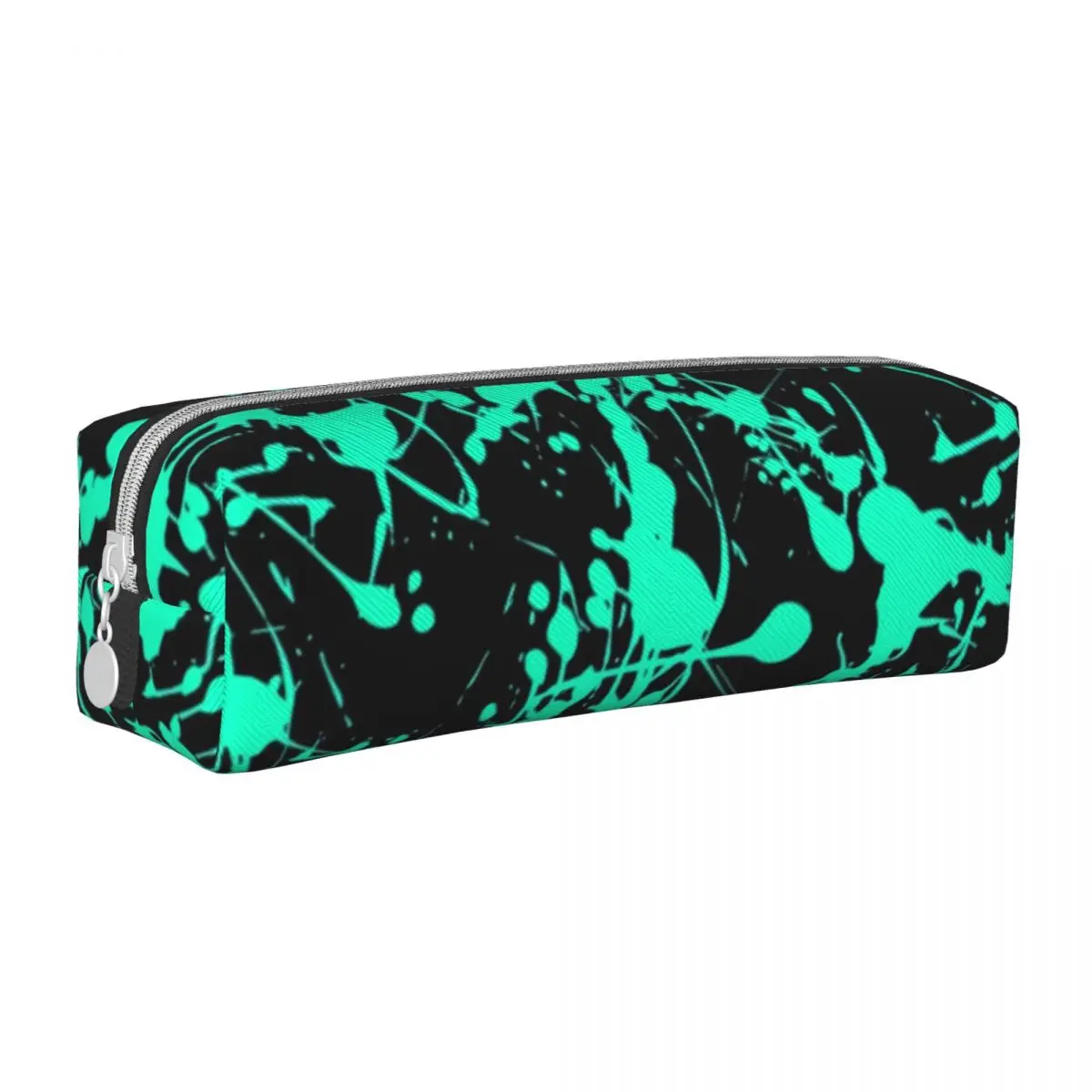 

Neon Splash Square Pencil Case Abstract Print For Teens Cool Leather Pencil Box School Zipper Pen Pouch