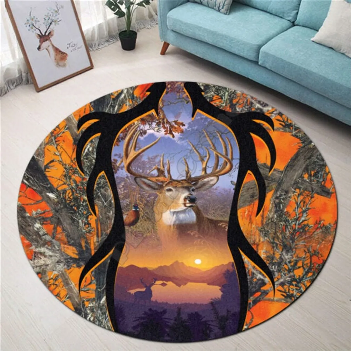 

Круглый ковер премиум-класса с 3D принтом Love Deer Hunting, нескользящий коврик для столовой, гостиной, мягкий ковер для спальни 05