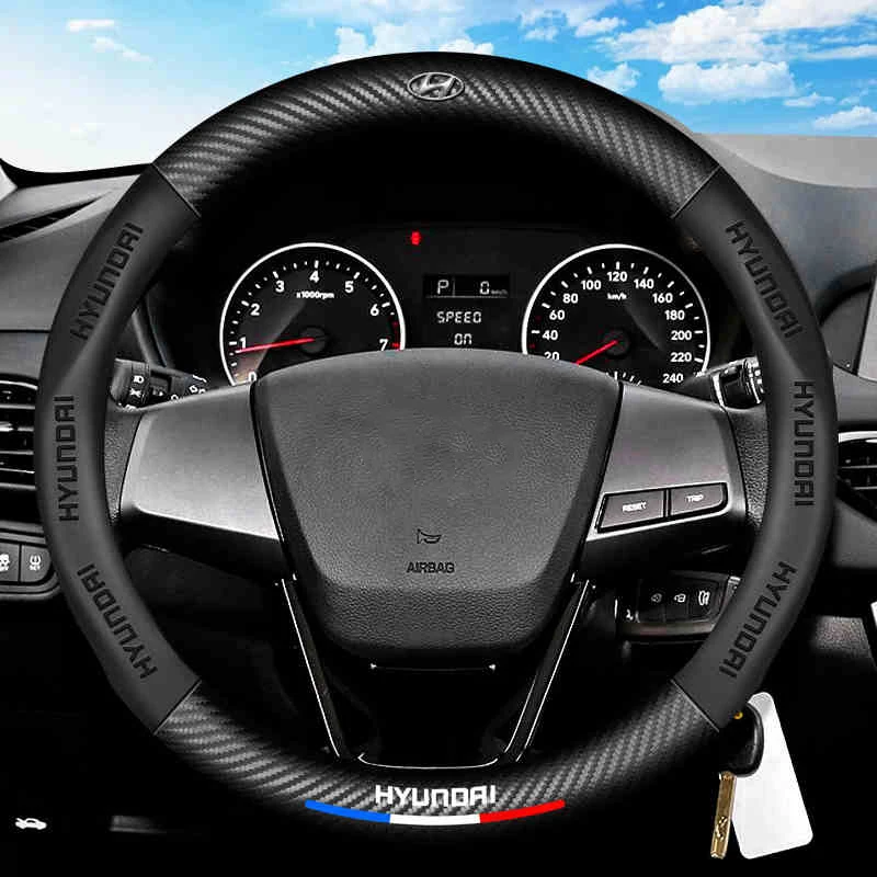 

37-38cm Car Anti Slip PU Leather Carbon Fiber Steering Wheel Covers For Hyundai Turina Elantra ix35 Acceptor Tucson Sonata