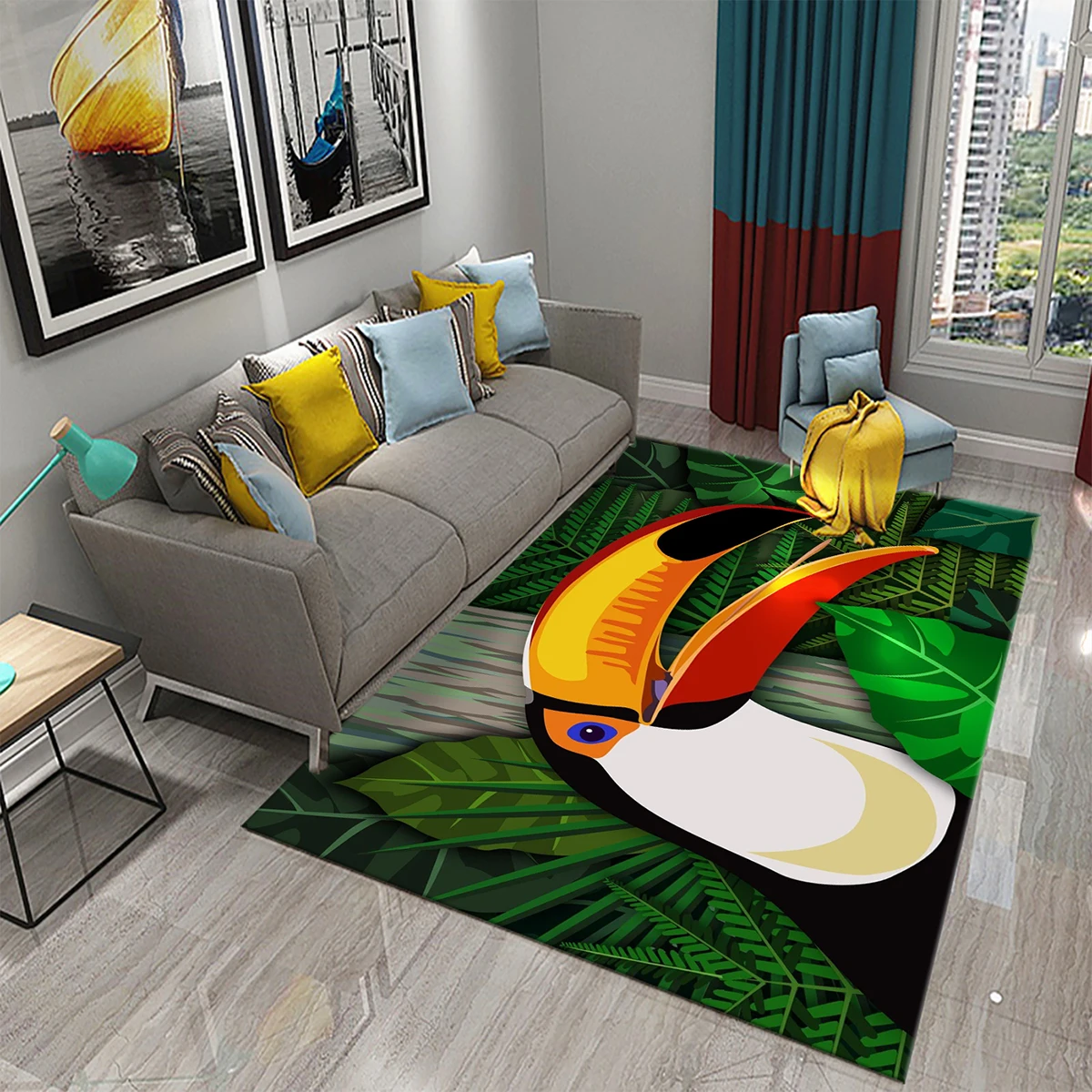 

3D Cute Tropical Toucan Carpets for Living Room Green Plants Parlor Bedroom Child Carpet Rugs Toilet Bathroom Decor Non-slip Mat