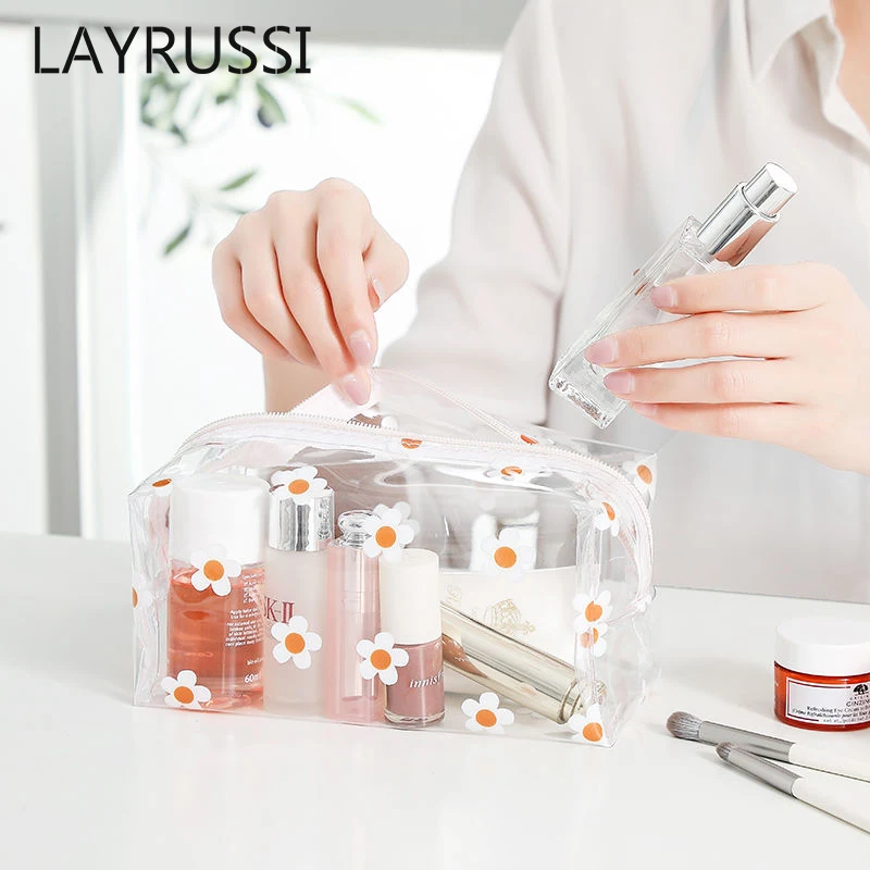 

LAYRUSSI Clear Cactus Cosmetic Bag for Women Waterproof PVC Travel Makeup Bag Flamingo Cactus Toiletry Bag Neceser Transparente