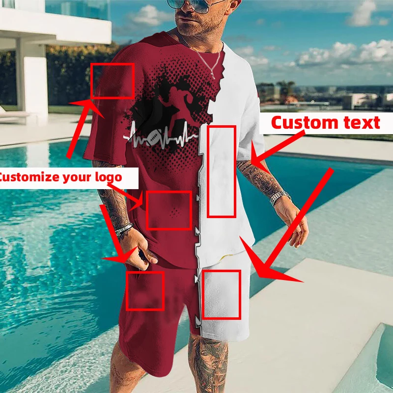 

3D Print Rugby Men Women T-shirt Set Diy Breathable Sportwear Casual Oversized O-Neck Short Sleeve With Shorts Customizable Suit