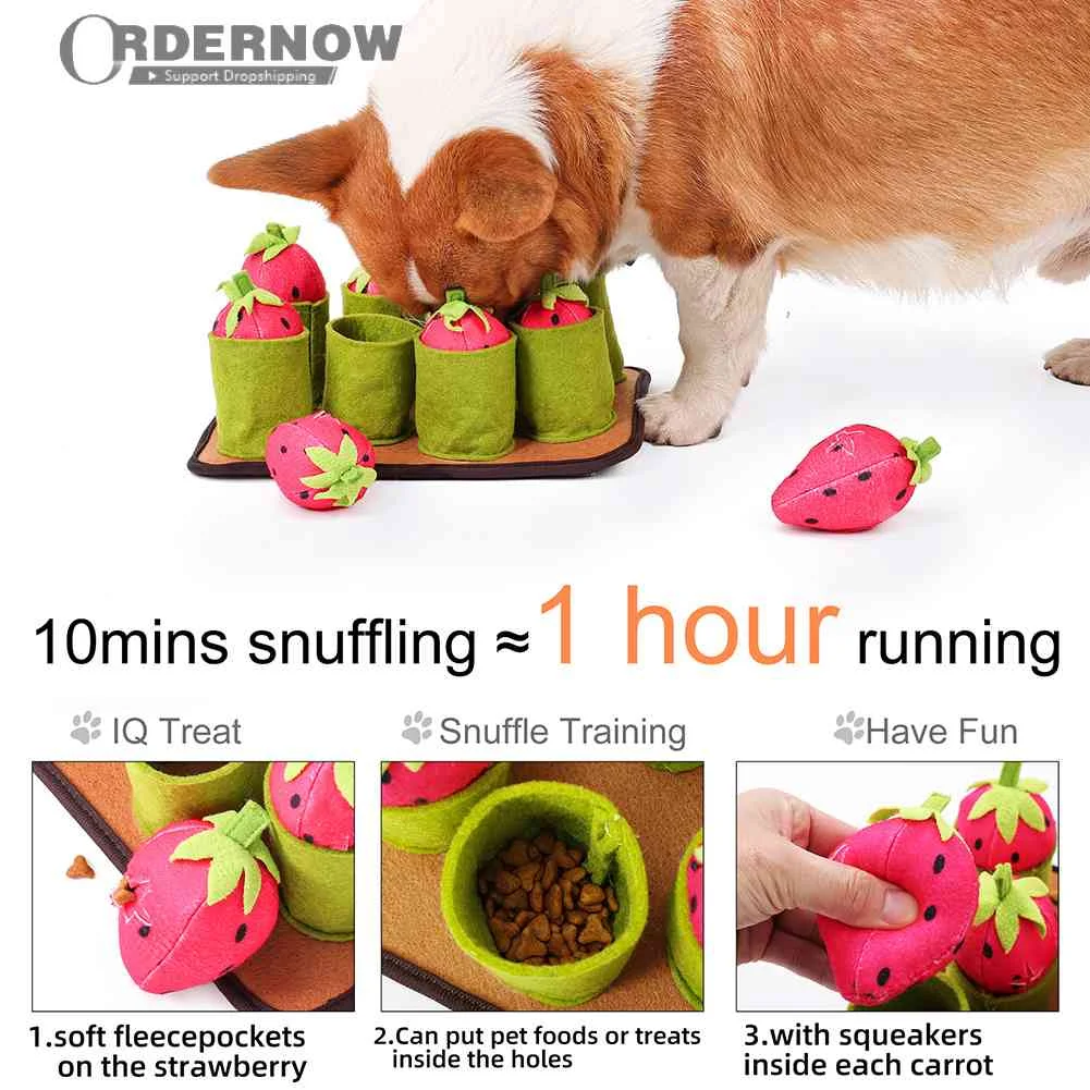 

Interactive Dog Snuffle Mat Puzzle Foraging Training Slow Feeder Strawberry Toys Training Outdoor Playing Supplies