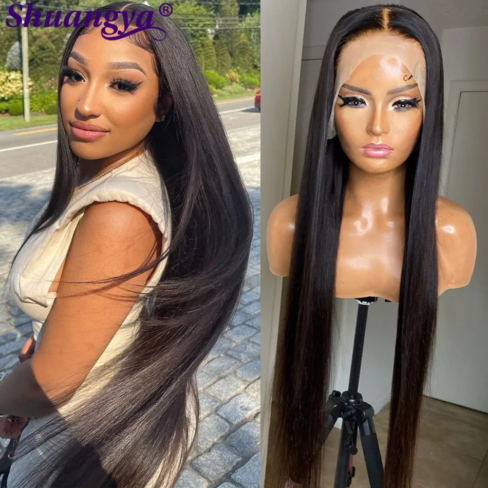 Brazilian Straight Lace Front Wig 28 30 Inch Remy Human Hair Lace Wigs Pre Plucked HD Transparent Lace Frontal Wig Shuangya Hair