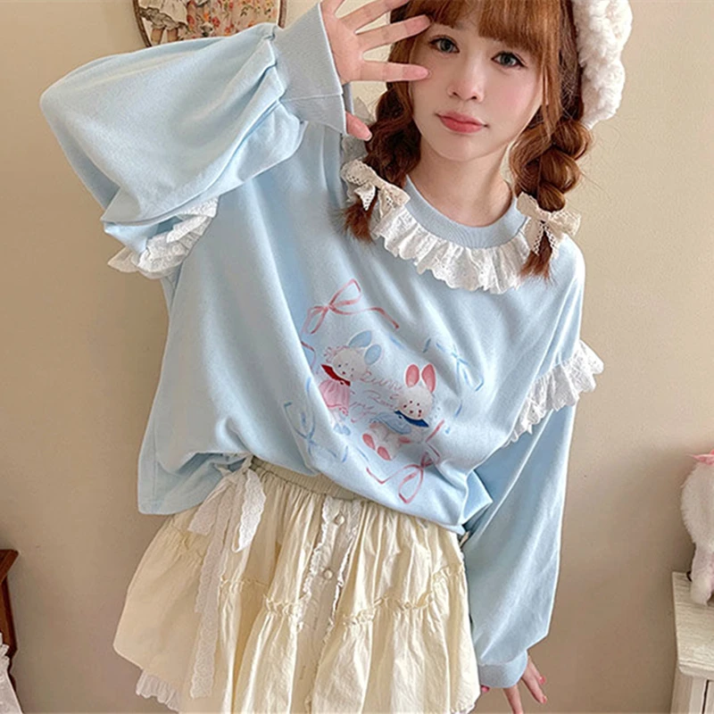 

Harajuku Japanese Anime Hoodie Sweatshirt Y2K Cute Rabbit Graphic Tops Youth Female Winter Kawaii Clothes Fashion Korean Style