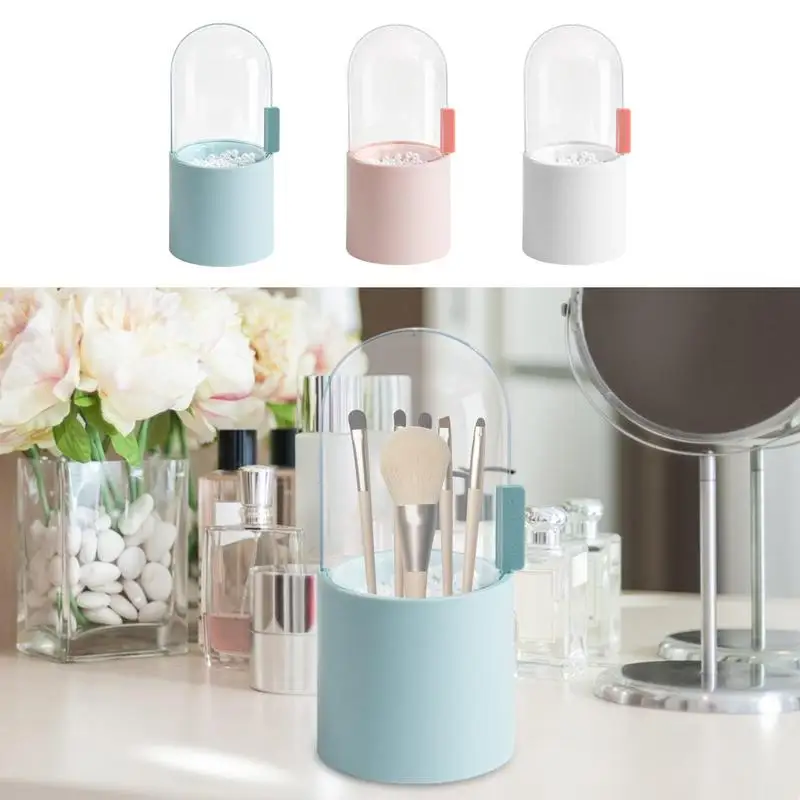 

Covered Makeup Brush Holder Brushes Holder Stand With Rotating Cover Dustproof Cosmetic Display Case Makeup Storage Organizer