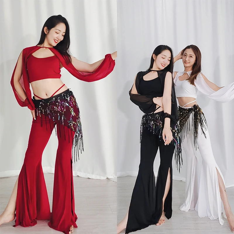 

Belly dance practice suit 2022 new handsome trousers modal trousers lantern sleeves oriental belly dance costumes