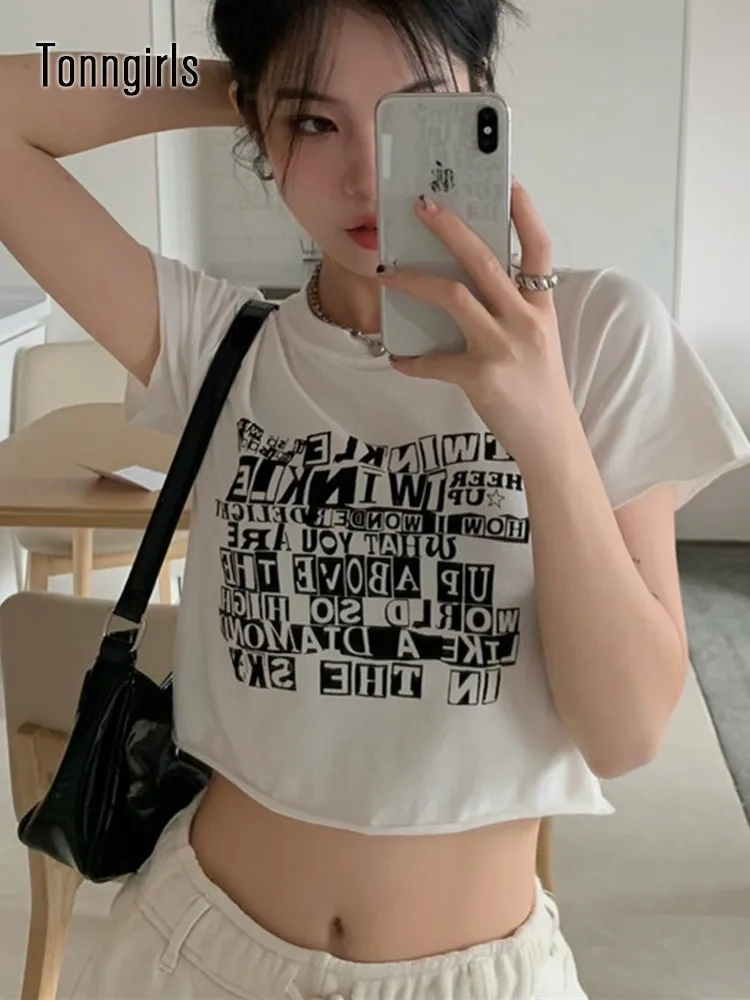 

Tonngirls Y2k Aesthetics Tops Japanese Harajuku T-shirt Letter Print Short Sleeve Tee Shirts Fairycore Patchwork Tshirt 2022