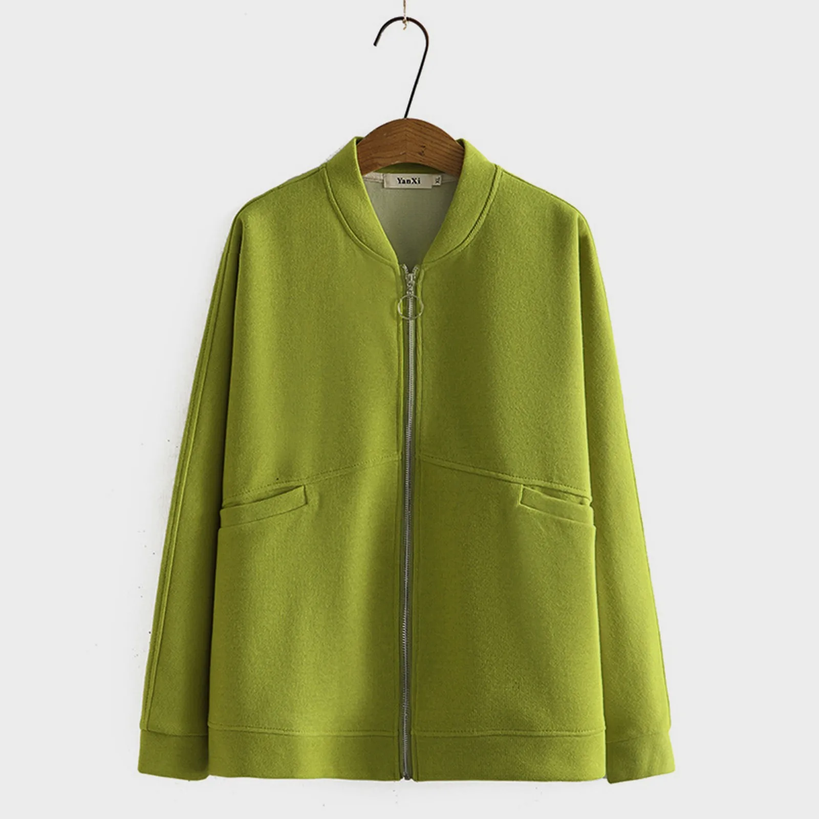 Женский свободный крой повседневный кардиган на молнии с длинными рукавами и