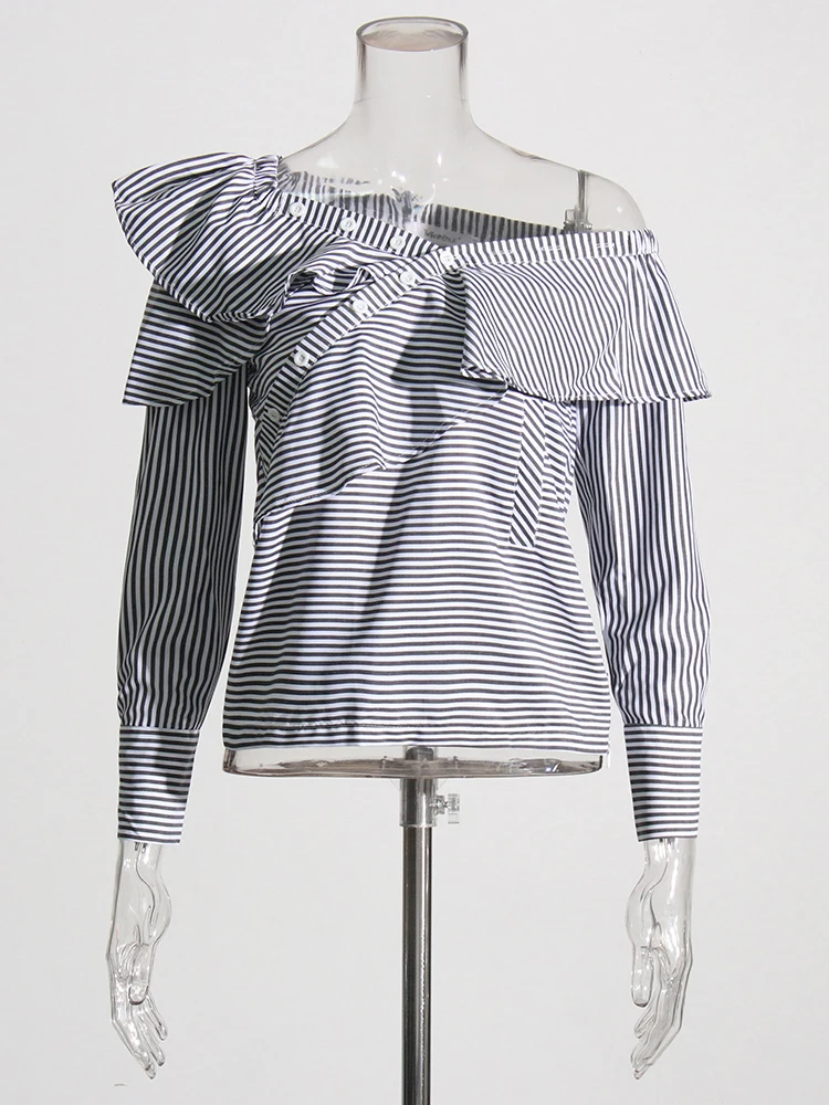 Женская однобортная рубашка VGH полосатая Повседневная Блузка с диагональным