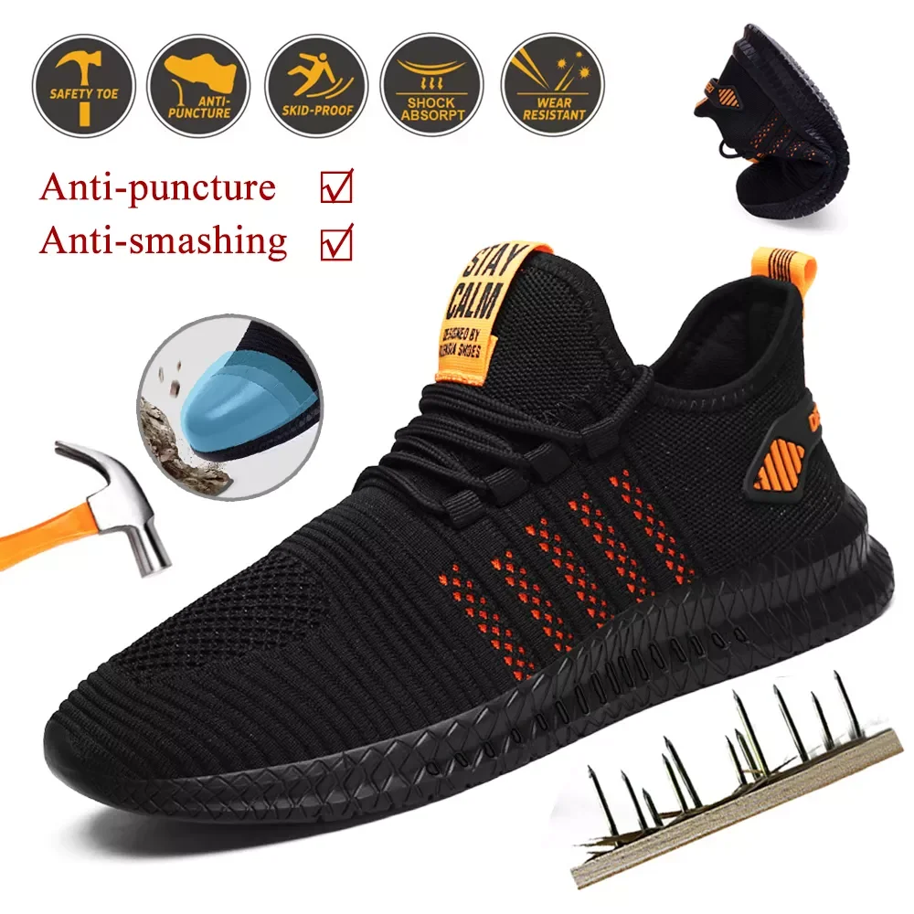 

Safety Shoes Summer Breathable Men Air Cushion Work Protective Shoes Sneakers Anti-Puncture Work Shoes Male Steel Toe Shoes