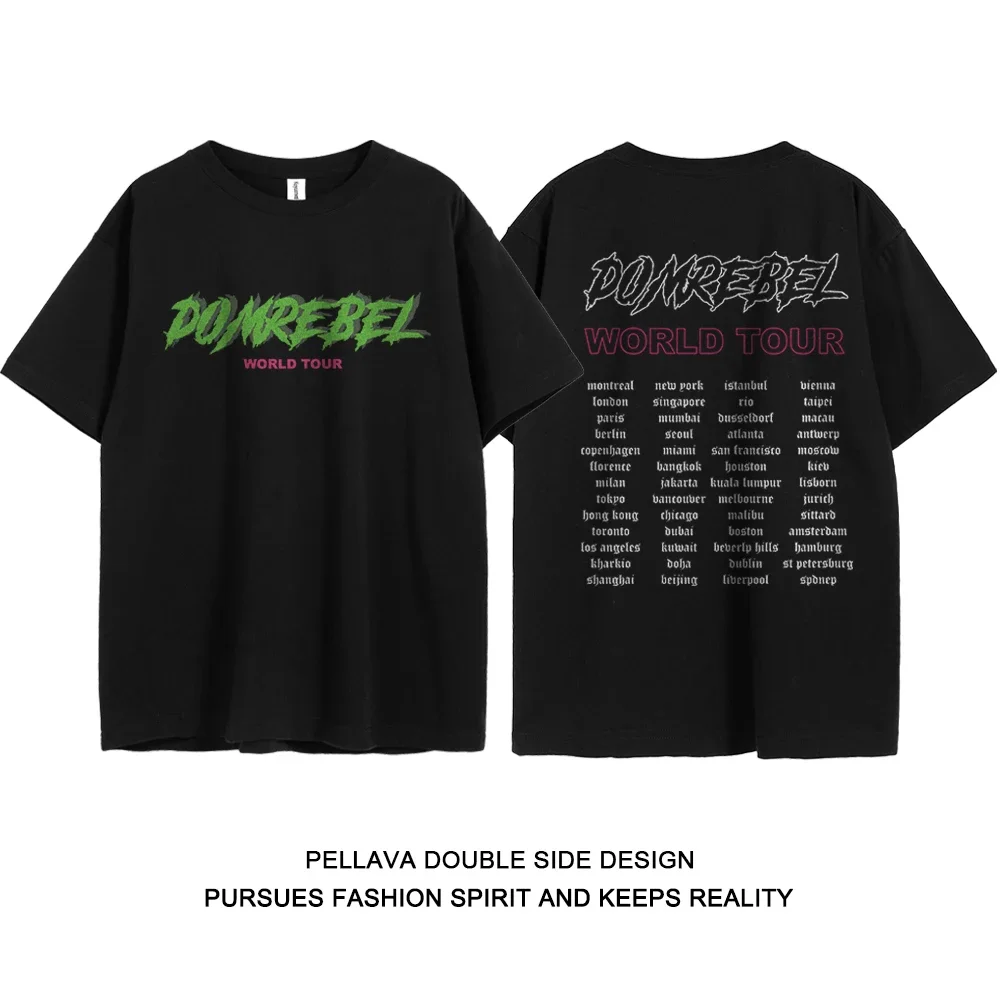 

Футболка Pomrebel World Tour для мужчин и женщин, Классическая уличная одежда с графическим принтом, топ оверсайз из 100% хлопка, лето