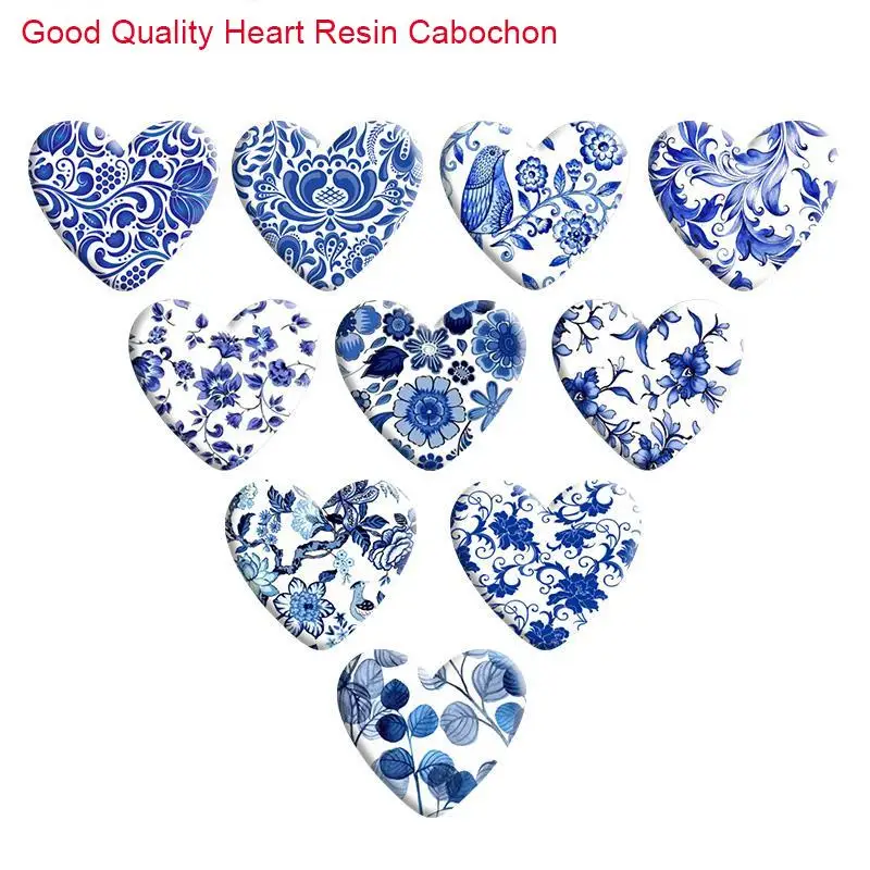 

Blue Flower Pattern Hearts Love Heart Resin Cabochon Accessories DIY Earring Hair Phone Sticker Necklace R1840