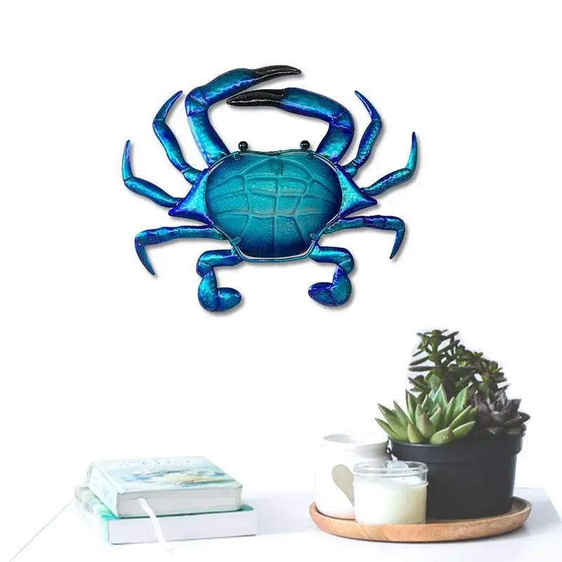 

Blue Crab Wall Decor Metal Bathroom Hangings Art Glass Blue Ocean Theme Decorations Durable Iron Crab Wall Sculpture For Living