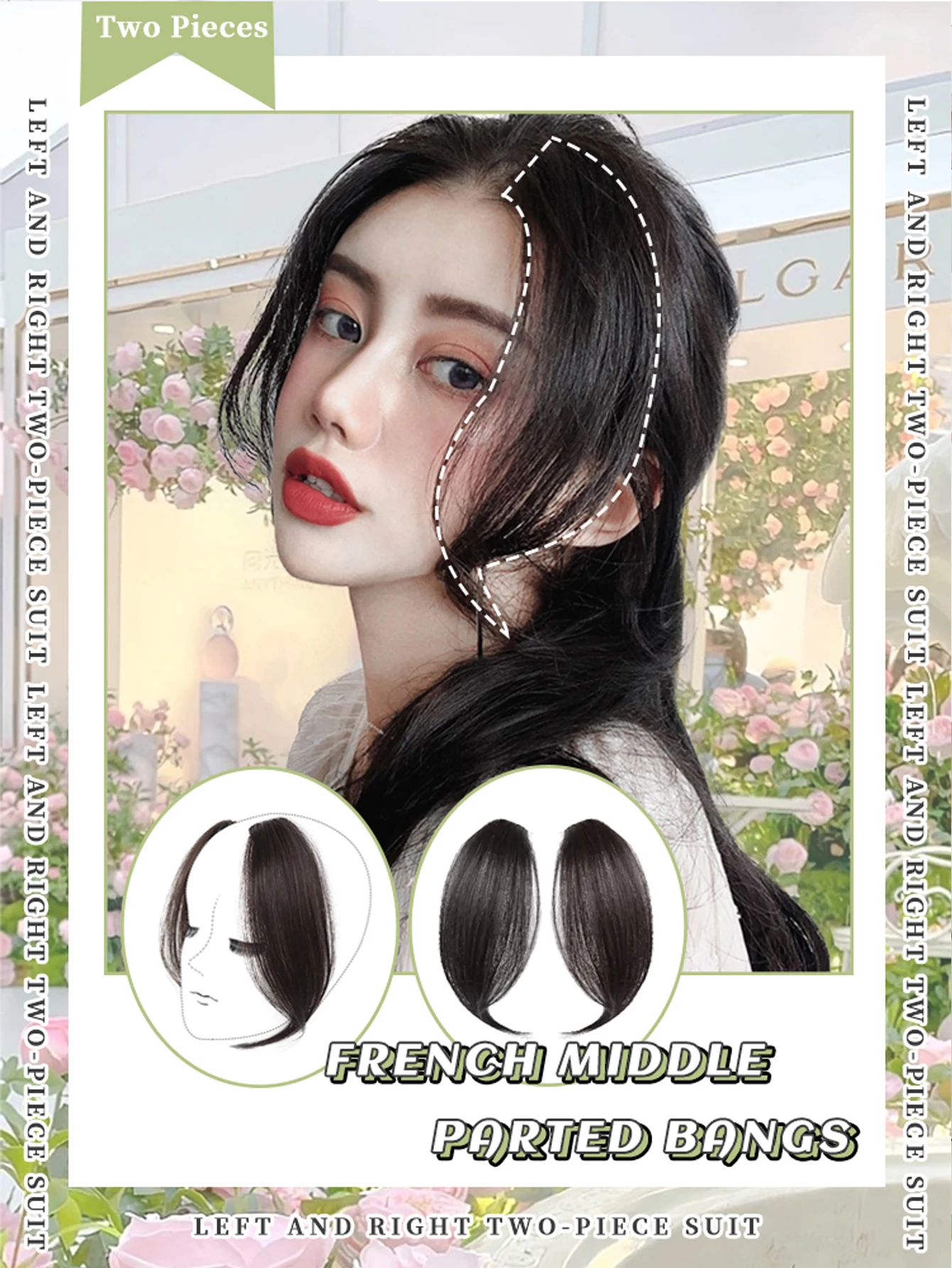 WEILAI Women's French Bangs Hair Clips 100% Natural Hair Middle Parting Both Sides Bang Hair Extensions
