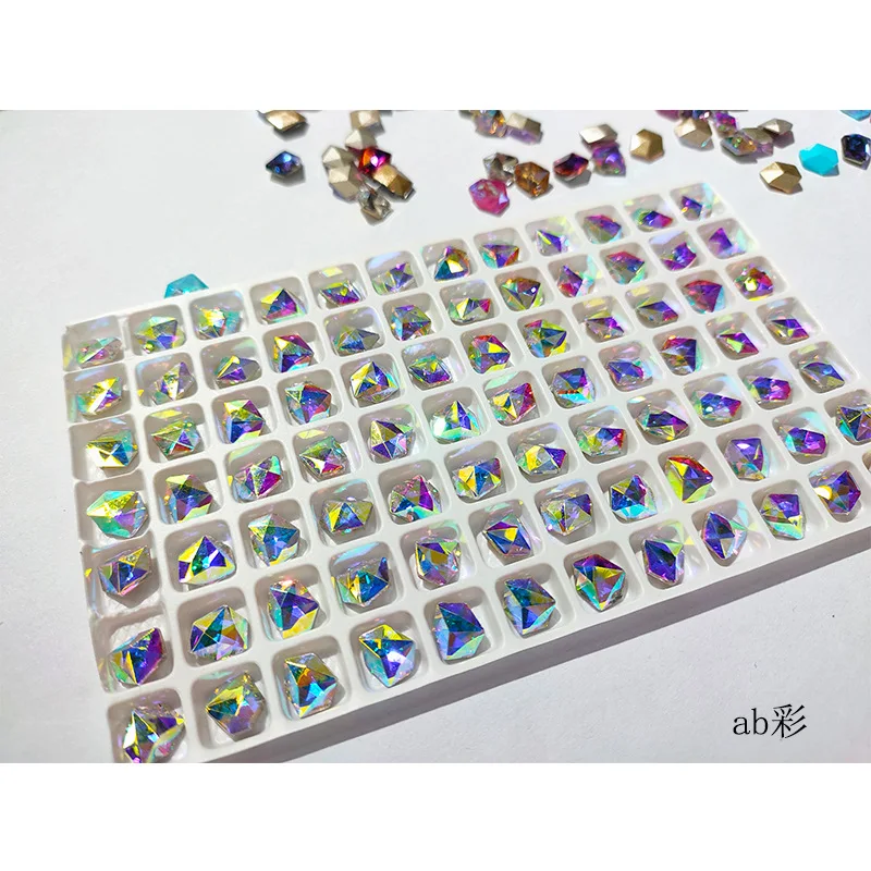 

50Pcs 6/8mm Nail Art Rhinestone Irregular Ice Cube Rhinestones Glass Nail Gems Iridescent Clear Class Ice-Cube Nail Jewels,K3