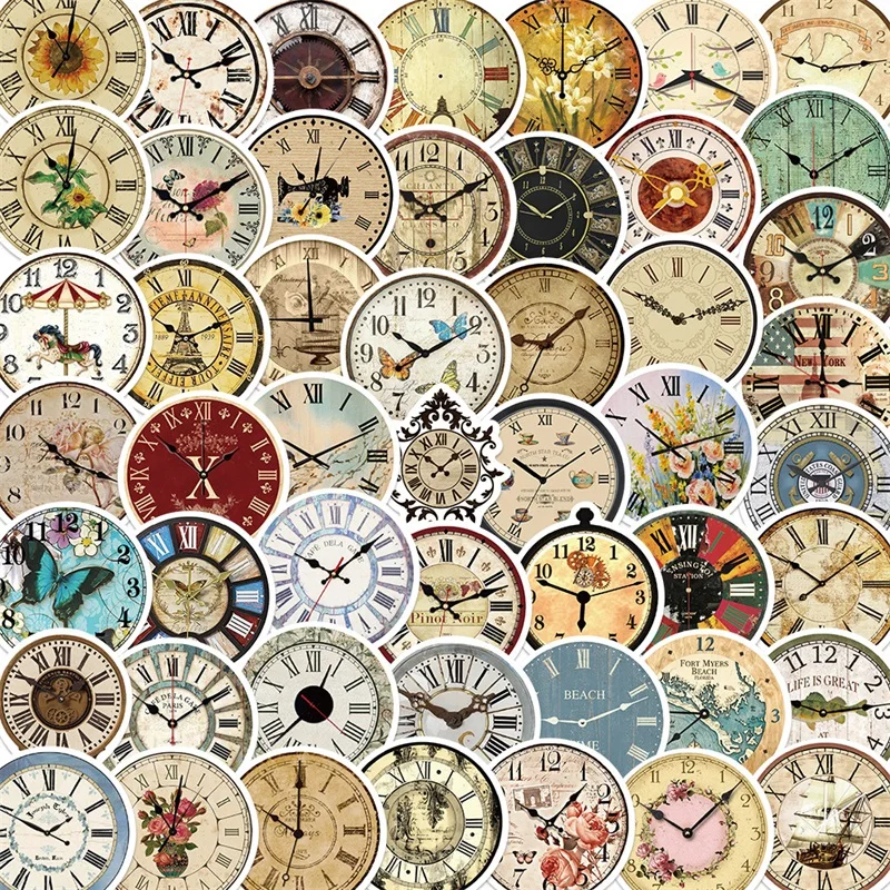 

10/30/50PCS Vintage Clock PVC Sticker Aesthetic Children's Korean Stationery School Supplies Decoration Scrapbooking for Kids