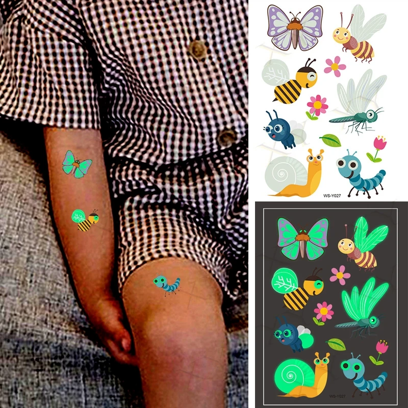 Светящиеся тату-наклейки Детские тату на руку и лицо для боди-арта девочек Акула