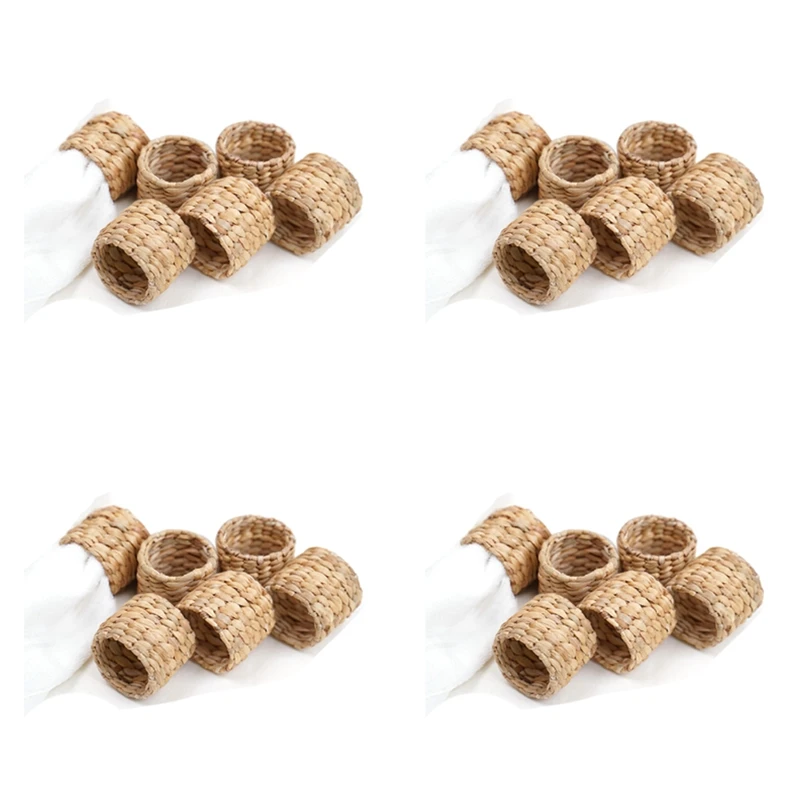 

24Pcs Napkin Rings,Water Hyacinth Napkin Holder Rings - Rustic Napkin Rings for Birthday Party, Dinner Table Decoration