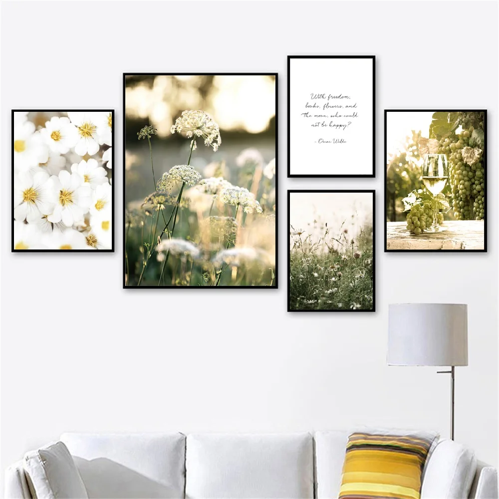 Дикий цветок виноград цитата Цветочное поле пейзаж настенное искусство холст