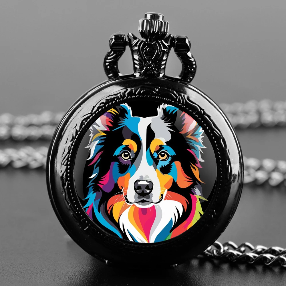Черные кварцевые карманные часы с принтом собаки наручные прочной цепочкой