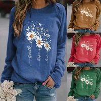 2022 new tops autumn and winter new long sleeved round neck printed casual sweater women