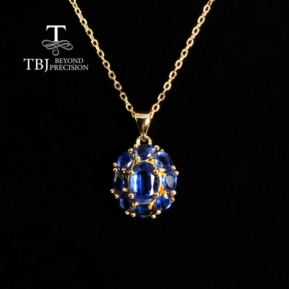 Ожерелье-подвеска из натурального синего кианита стерлингового серебра 925 пробы