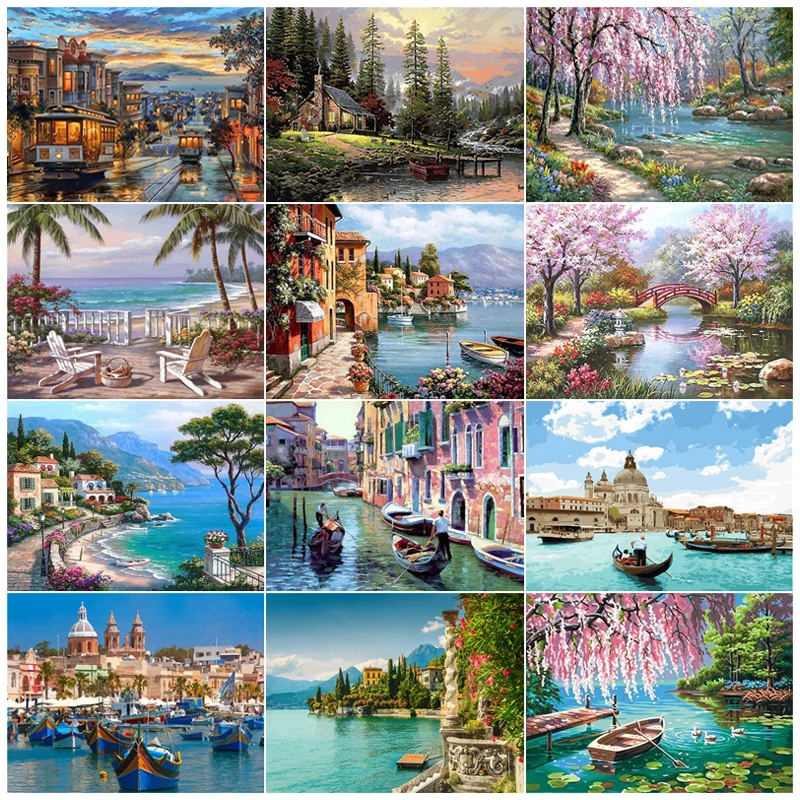 XUEQIXIAOZU алмазная живопись 5D DIY пейзаж полная квадратная Алмазная вышивка мозаика Венеция-город на воде весеннее украшение для дома