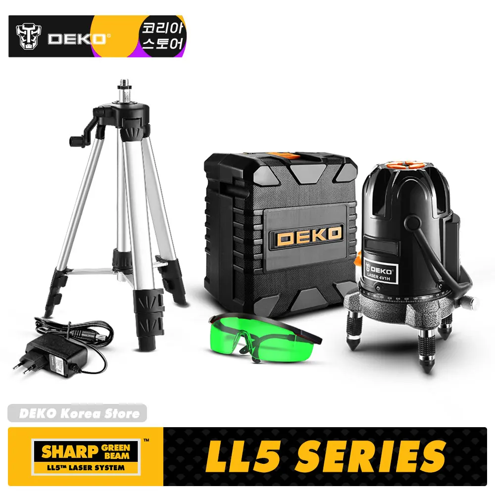 DEKO LL5 SERIES LASER LEVEL  WITH 2 SHARP GREEN CROSS LINES-