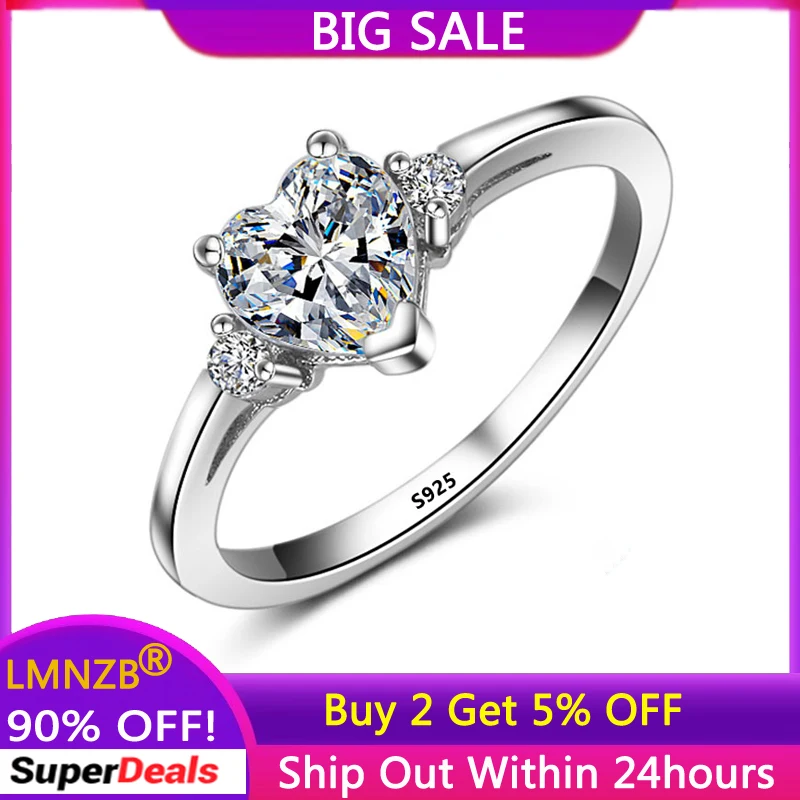 

LMNZB 100% Original Tibetan Silver Heart CZ Zircon Wedding Band Rings for Women Engagement Jewelry Gift JZR006