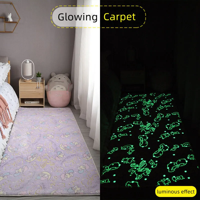 Cute Pink Plush Carpet For Kids Room Luminous Bedroom Bedside Home Decor Rugs Living Sofa Floor Carpets Fluffy Mat